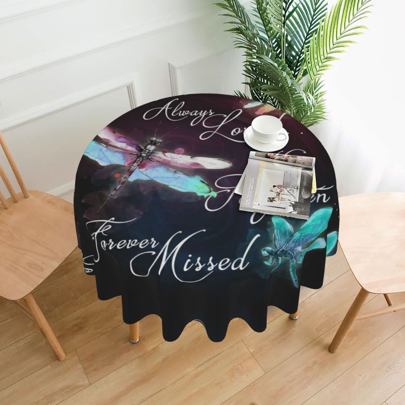 Lawenp Colorful Dragonfly Decorative Round Table Cloths - 60 Inches in Diameter for Buffet Tables, Parties, Holiday Dinners.