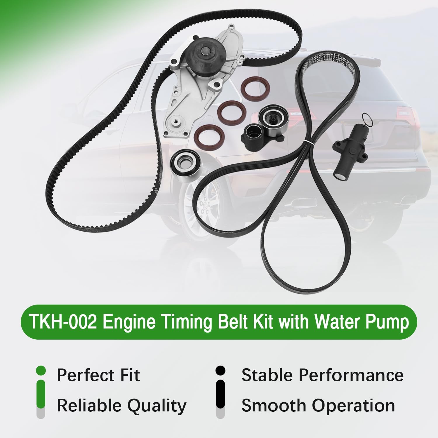 TKH-002 Engine Timing Belt Kit with Water Pump, Compatible with Honda Accord Crosstour Acura MDX TL TLX RL RLX ZDX TSX RDX Odyssey Pilot Ridgeline Saturn Vue 3.0L 3.2L 3.5L 3.7L TKH002 TCKWP329