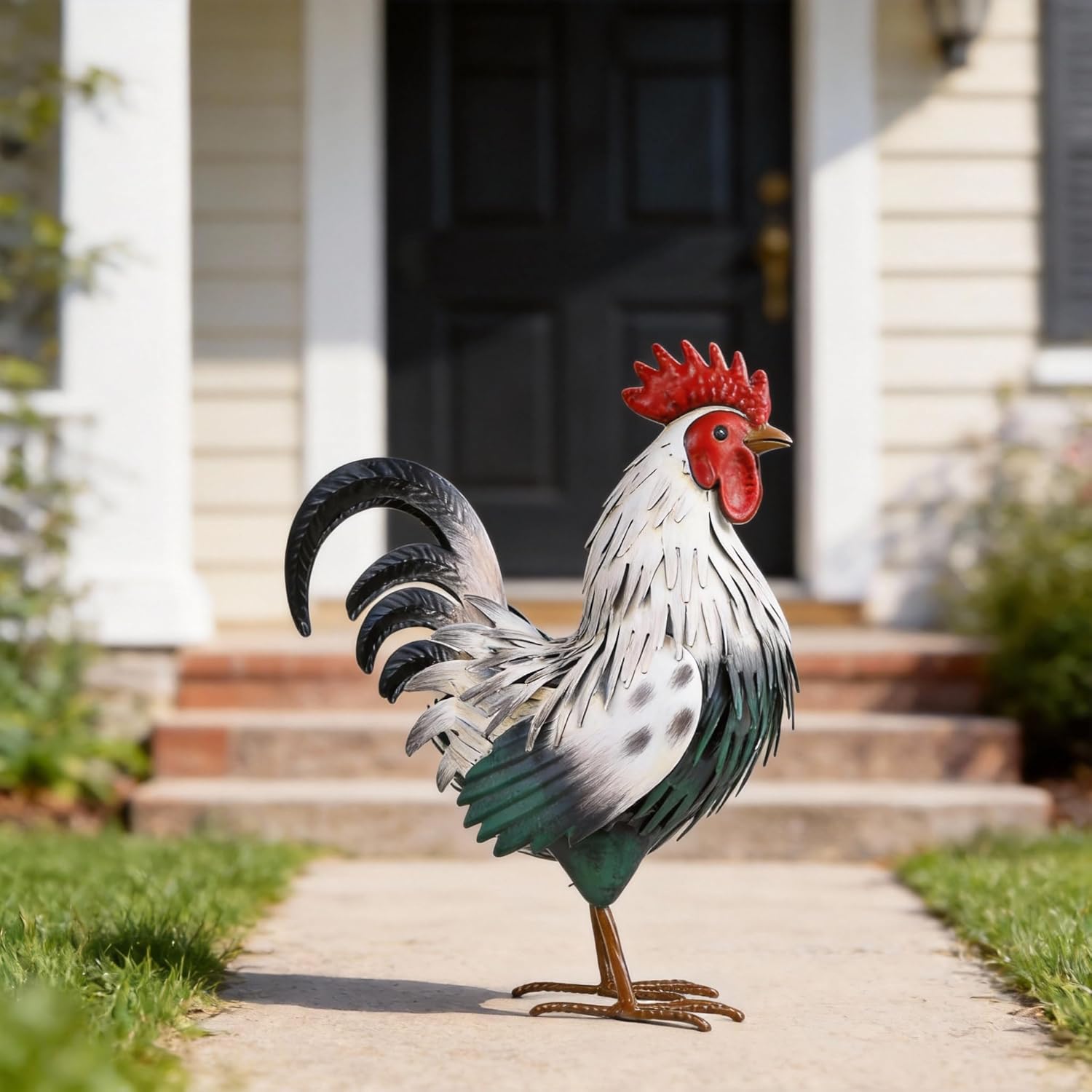 Rooster Garden Statue Sculpture Metal Chicken Yard Decor Outdoor Figurines Patio Backyard Decoration