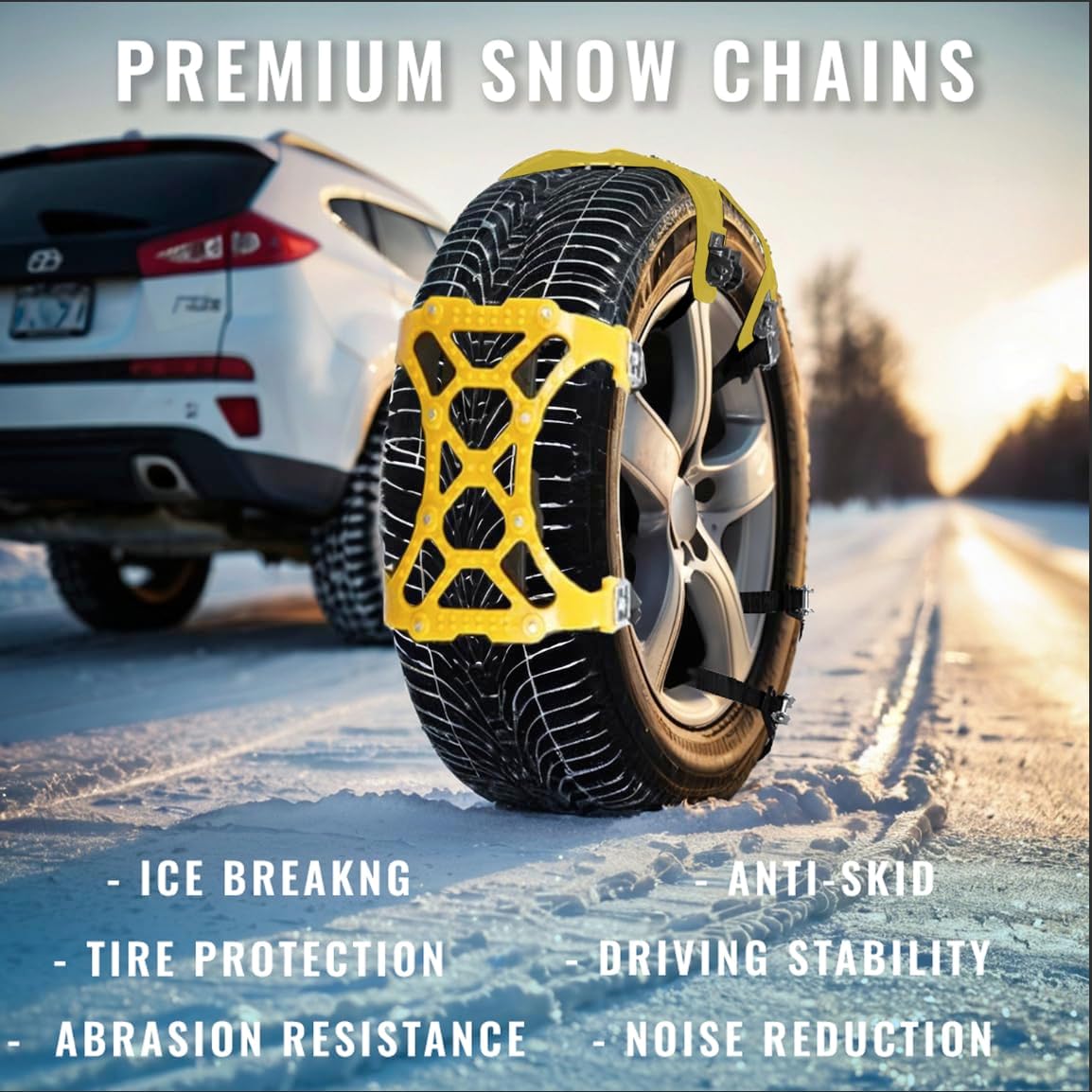 VaygWay Car Snow Tire Chains - All Season Yellow Snow Chains- Emergency Vehicle Anti-Slip Tire Chains for Cars, SUVs, & Trucks (Yellow, 6 Pack)