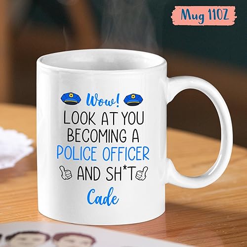 Vista 30 de Tazas personalizadas con nombre de oficial de policía, taza de café Best Cop Ever, tazas de cerámica personalizada para policía, regalo de la Taza