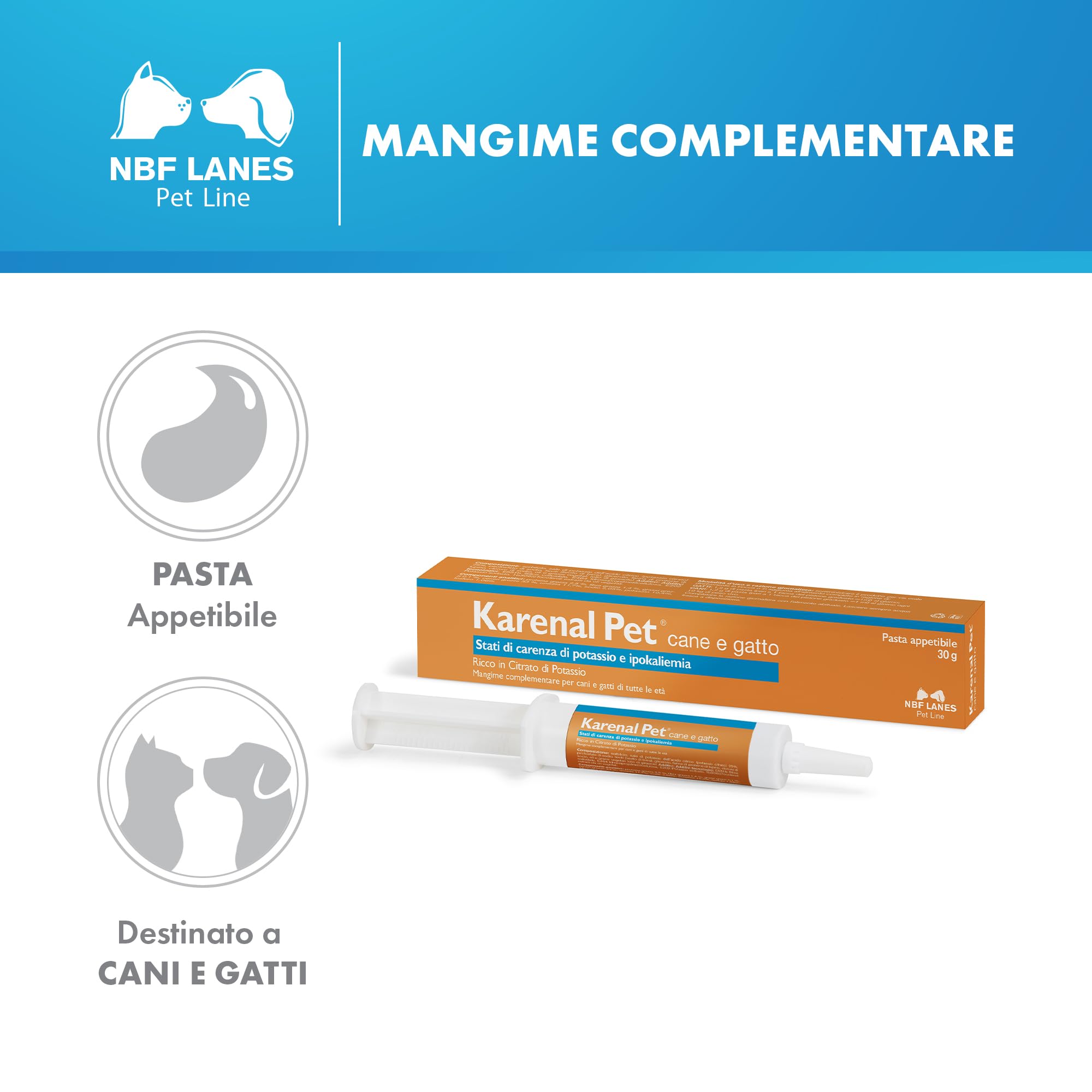 NBF Lanes | Karenal Pet Cane e Gatto, Pasta Appetibile 30 g, per gli Stati di Carenza di Potassio e Ipokaliemia