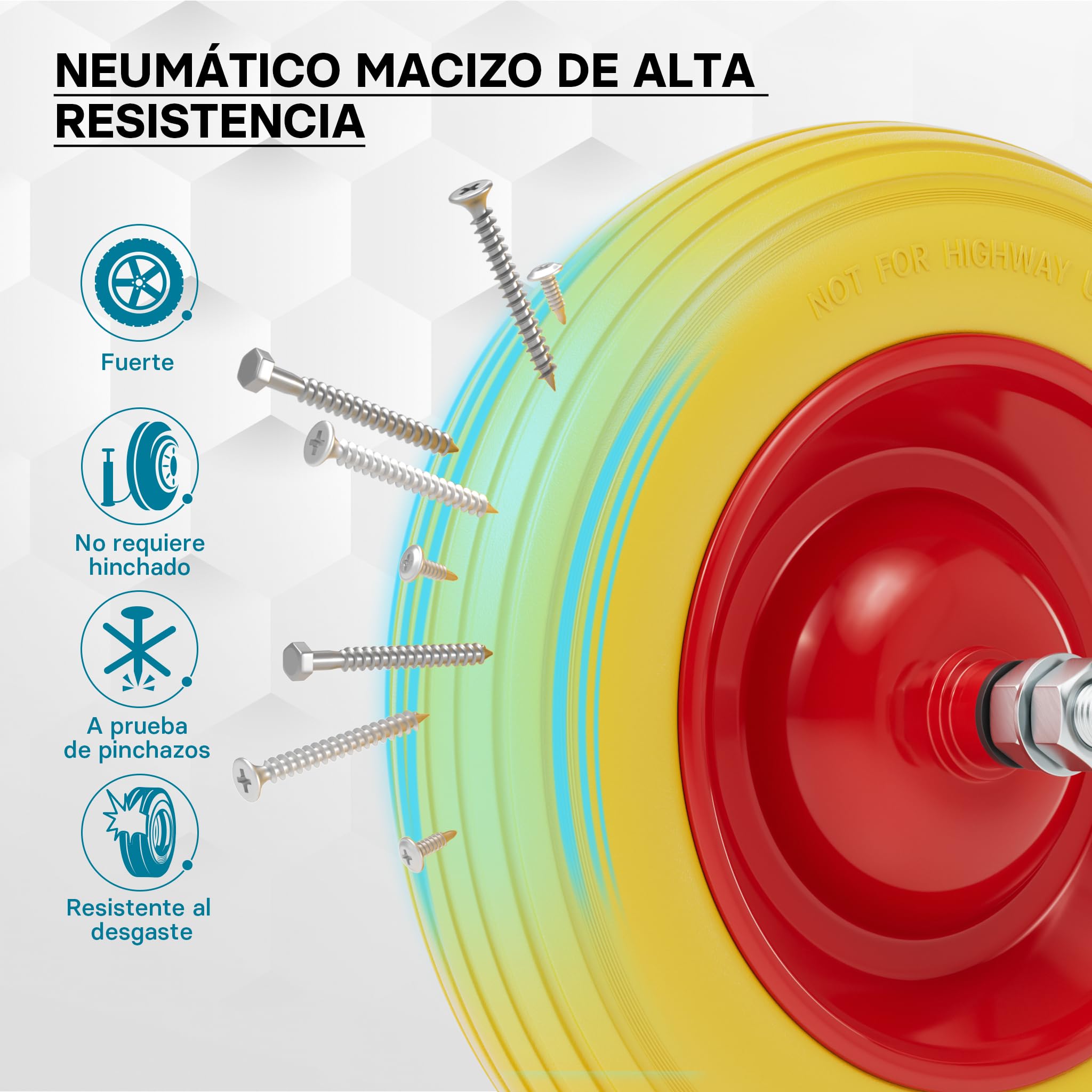 Wiltec Rueda para carretilla PU maciza antipinchazos 3.50-8 con eje enchufable 130 kg