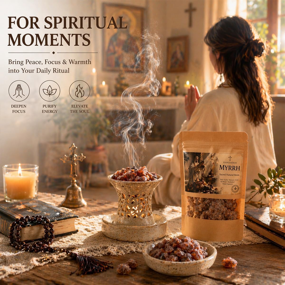 Premium Myrrh Resin Tears, Natural Resin Incense for Meditation, Aromatherapy & Spiritual Rituals, Home Fragrance, 30g / 130g / Frankincense50g + Myrrh50g (Myrrh 30g)