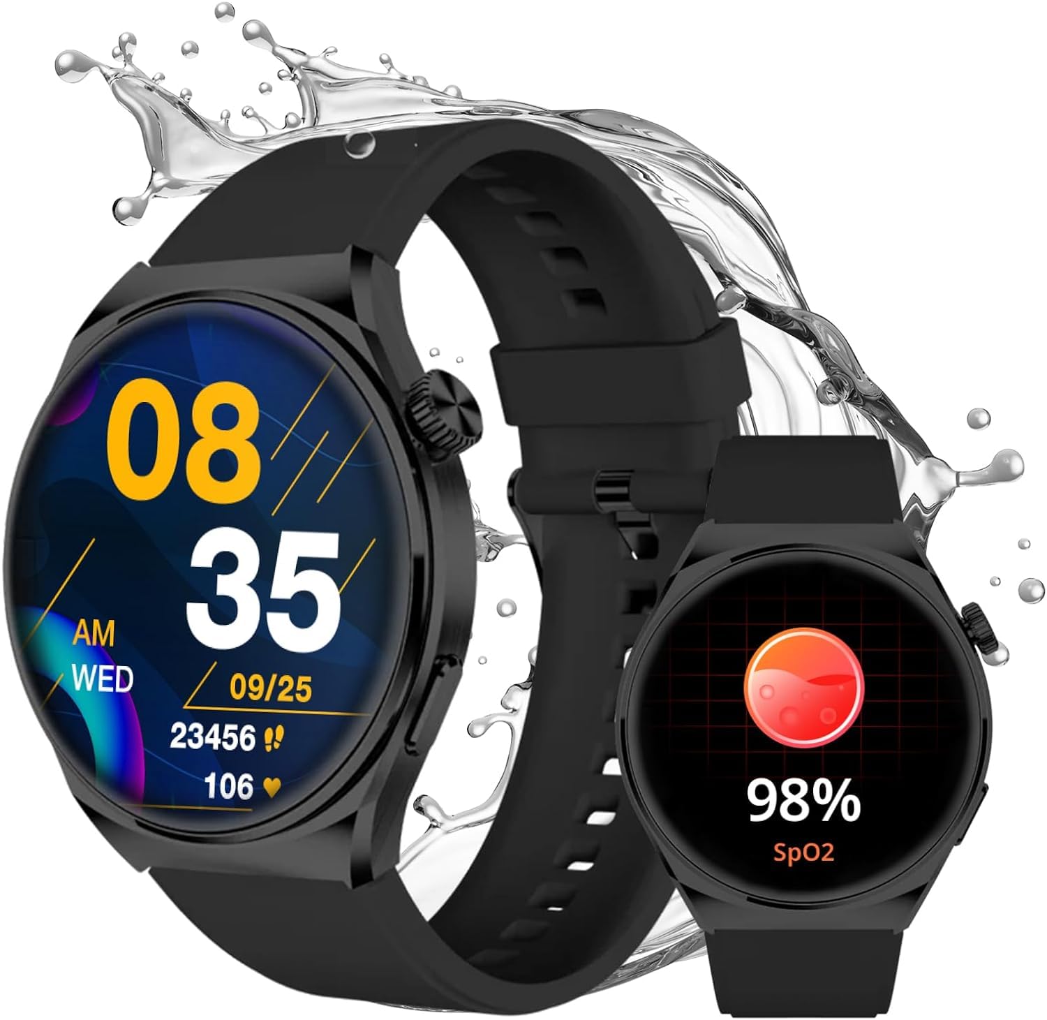 S1 Smart Watch 1.43'' AMOLED Screen, 10 Days Battery Life, IP68 Waterproof, Health Monitoring, Wireless Charging - Black