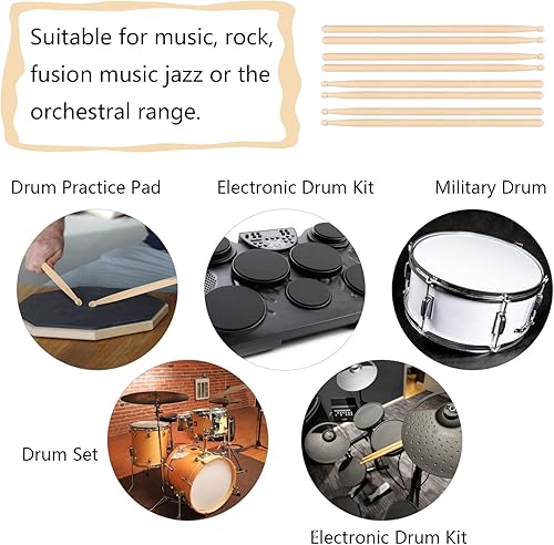 Miniatura 6 de 4 pares de baquetas 5A con punta de madera de arce para adultos, niños, principiantes, práctica