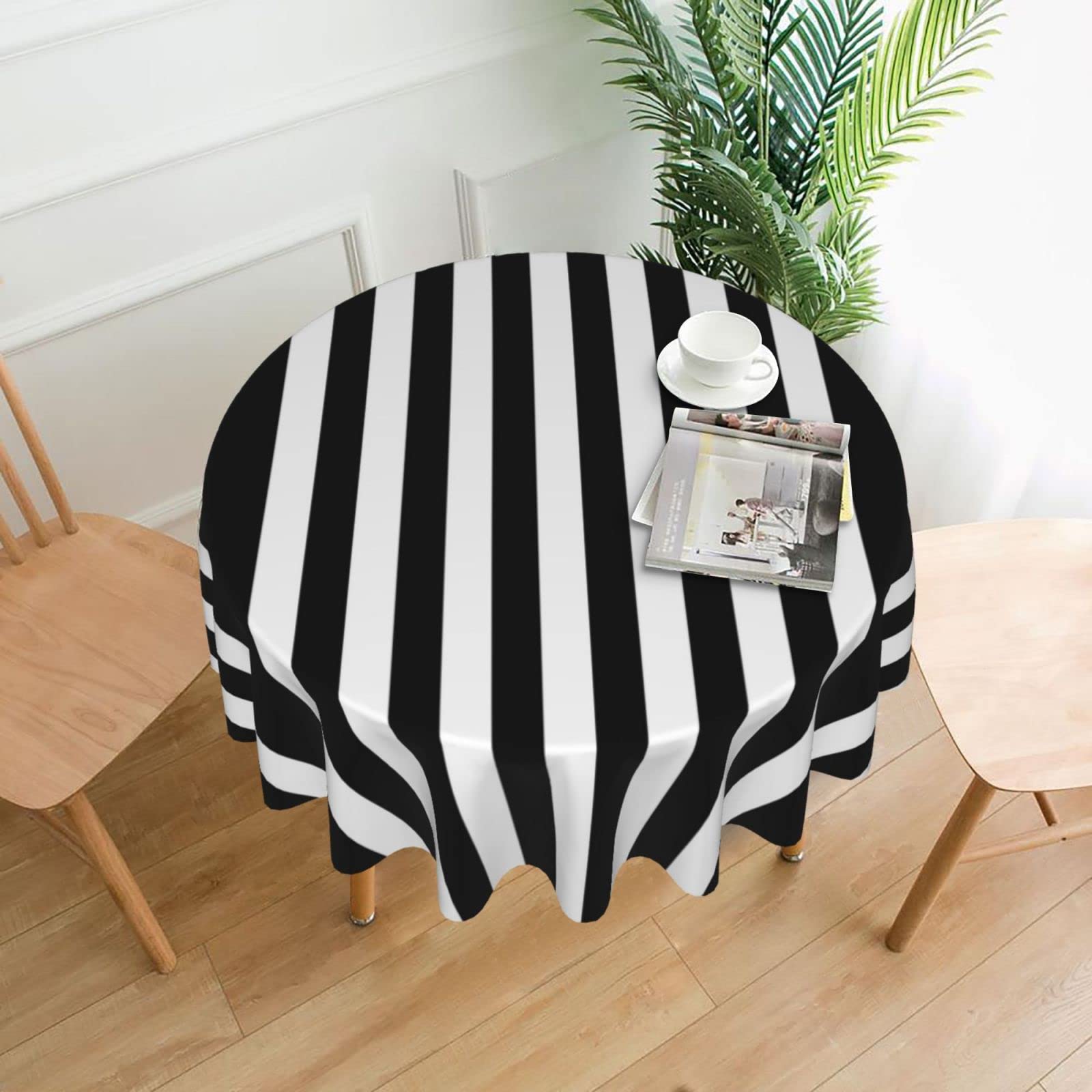 Nappe ronde pour pique-nique et repas de fête chic en extérieur avec motif à rayures 152 cm