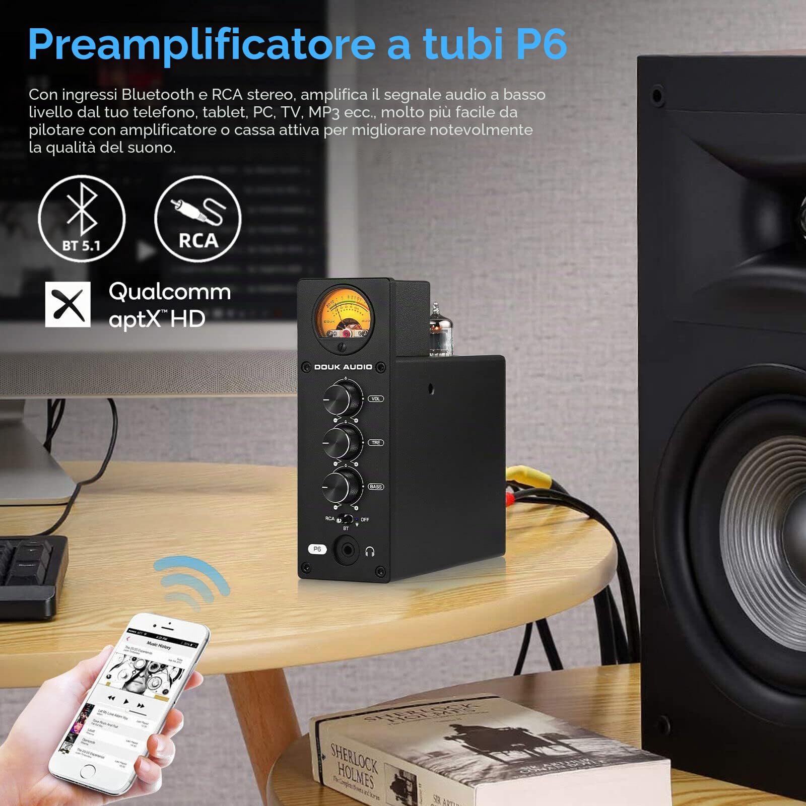 Douk Audio P6 HiFi Bluetooth Preamp Valvole Tube Preamplificatore Stereo Audio Amplificatore Cuffie Amp VU Meter