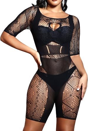 XIUSEMY Woman Lingerie Bodysuit Fishnet Bodystocking Hollow Out Jumpsuit Bodycon Sexy Romper