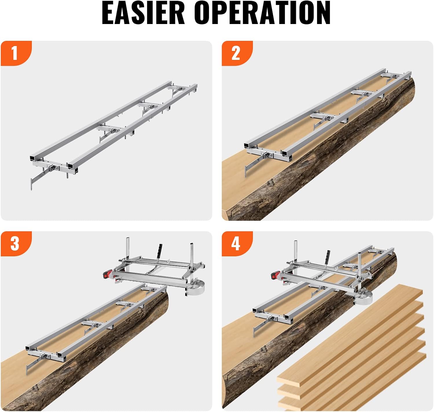 VEVOR Rail Mill Guide System, 9 ft 4 Crossbar Kits, Aluminum Adjustable Saw Milling Rails System Work with Chainsaw Mills for Builders and Woodworkers