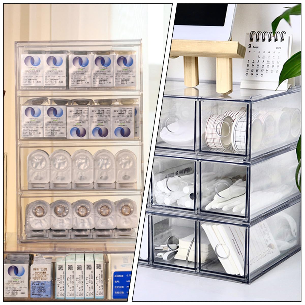 Organizzatore Trucco Acrilico Trasparente 4 Scomparti Impilabile, Scatola Porta Cosmetici Raffinata e Pratica per Bagno e Toeletta