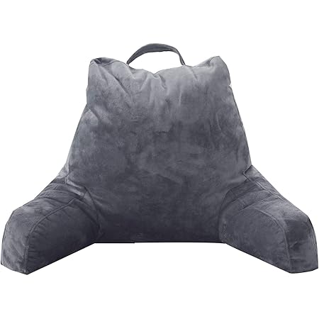 FASO Reading Pillow with Arms for Sitting in Bed，Adult Back Support for Bed with arms,Backrest Lounge Cushion with Pockets for Reading/Watching TV-18inch(Gray)