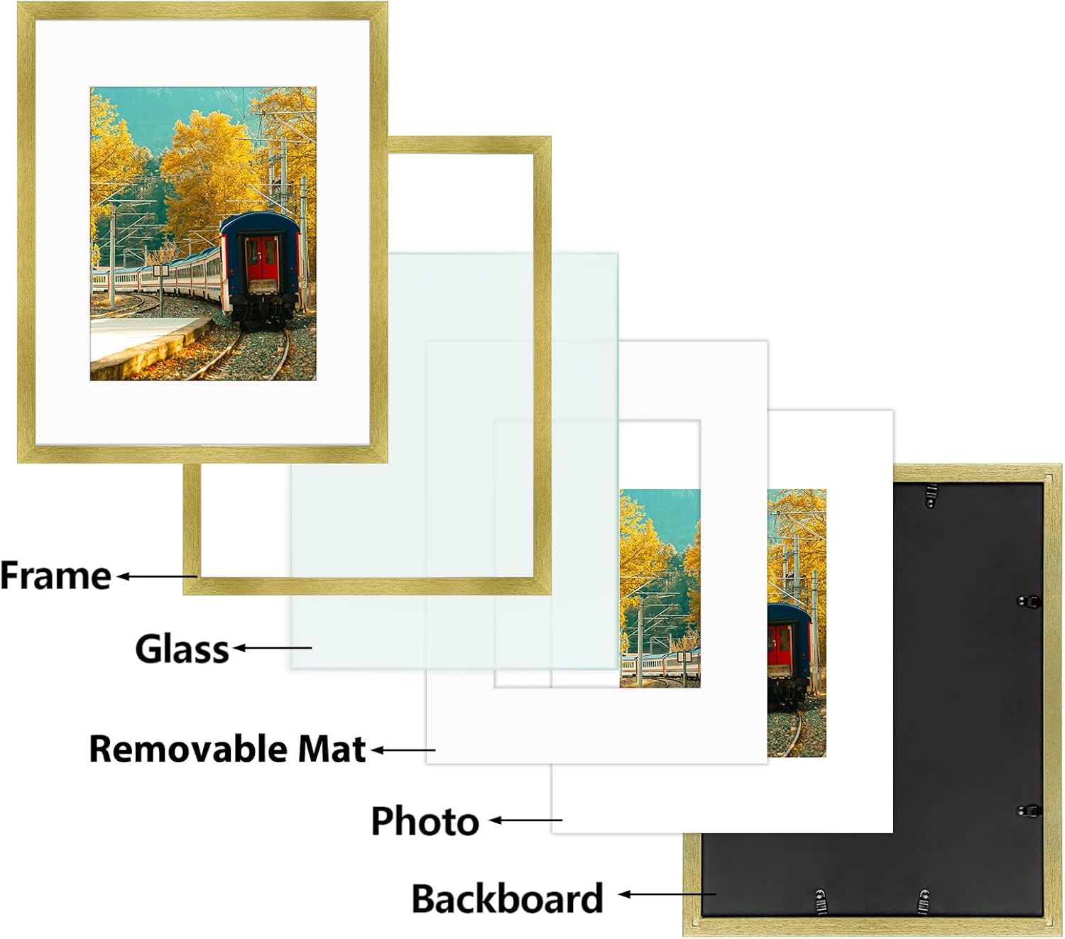 Golden State Art, 16X20 Picture Frame with Mat for 11X14 - High Definition Glass Wall Mounting Horizontal Vertical Display (Gold, 2 Pack)