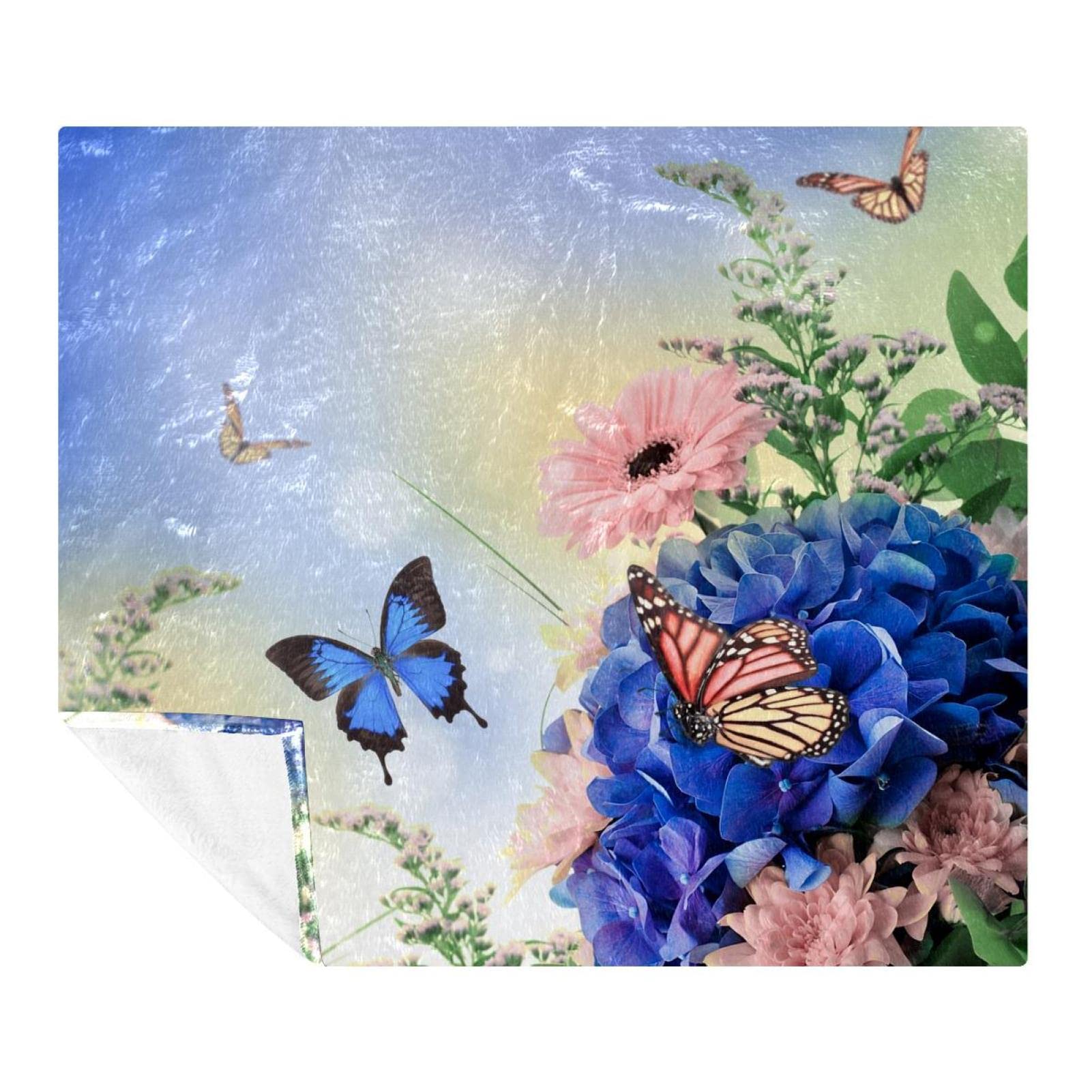 Couverture hortensias bleus douce et anti-froid pour canapé et couchage d'appoint
