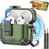 Vista 16 de Funda compatible con AirPods Pro 2ª/1ª, bloqueo automático magnético con soporte para teléfono y kit de limpieza, compatible con funda Magsafe