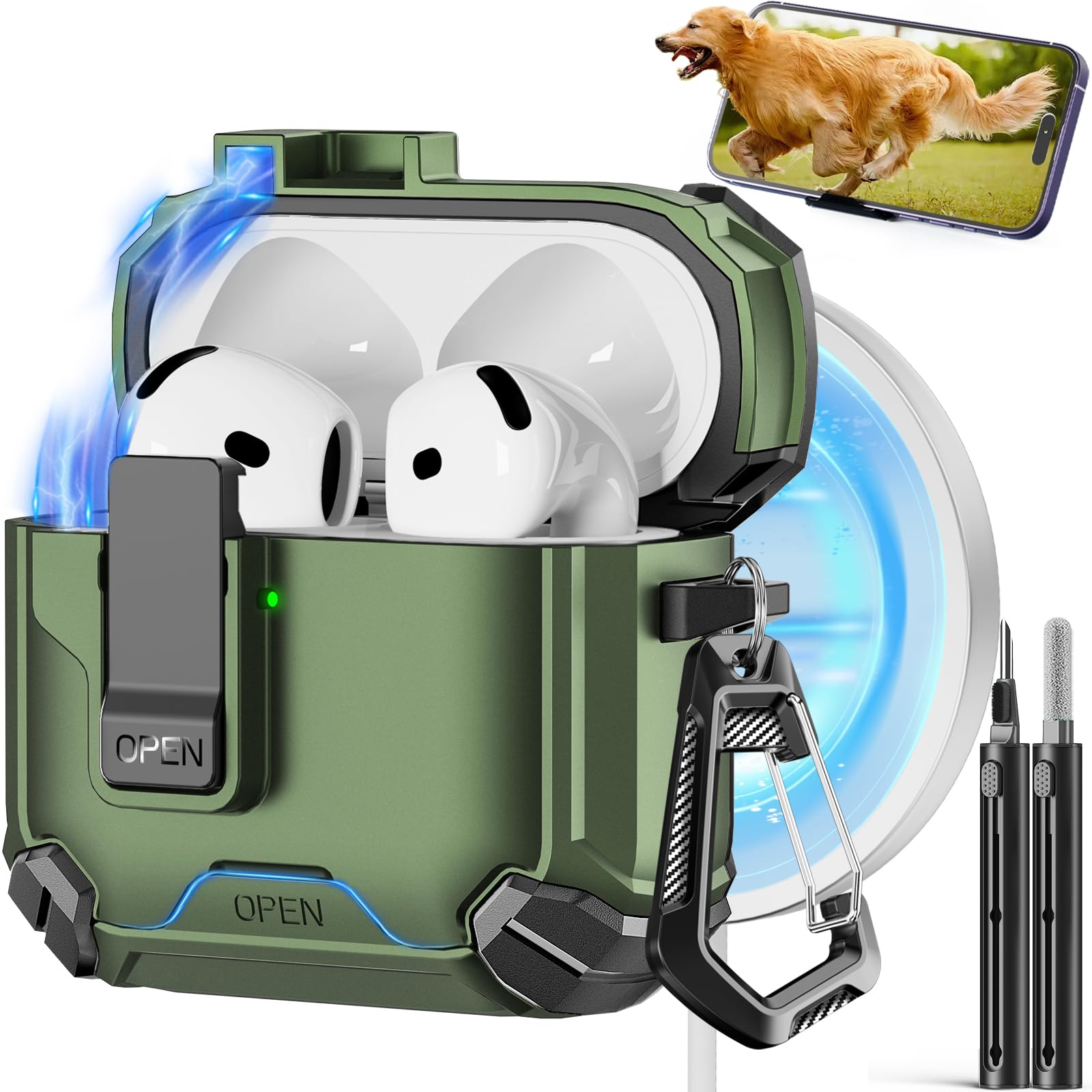Pohgelan Compatible with AirPods 4 Case (Army Green)