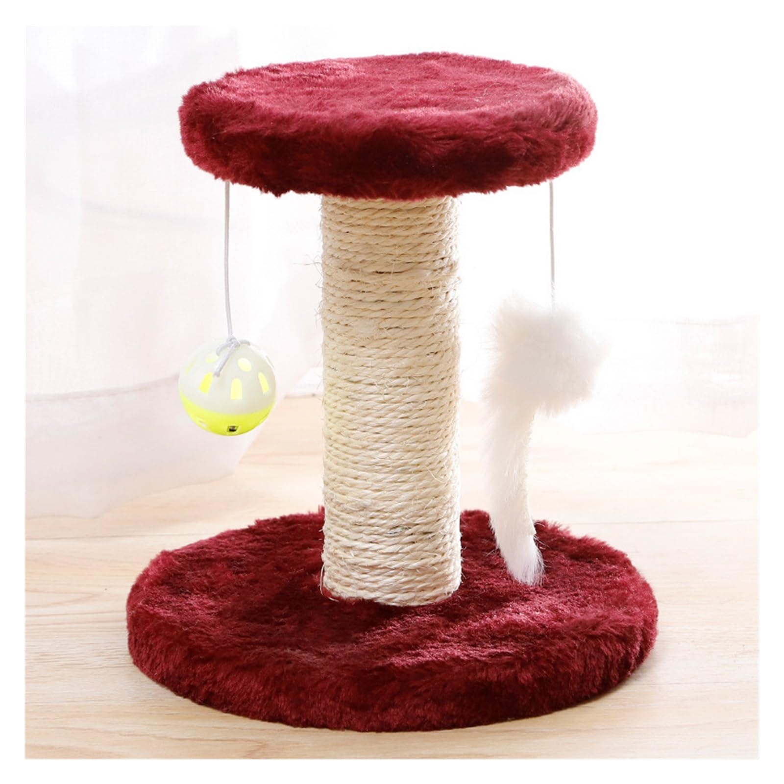 Arbre à chat en sisal DELURA avec jouet poisson pour chaton, bordeaux