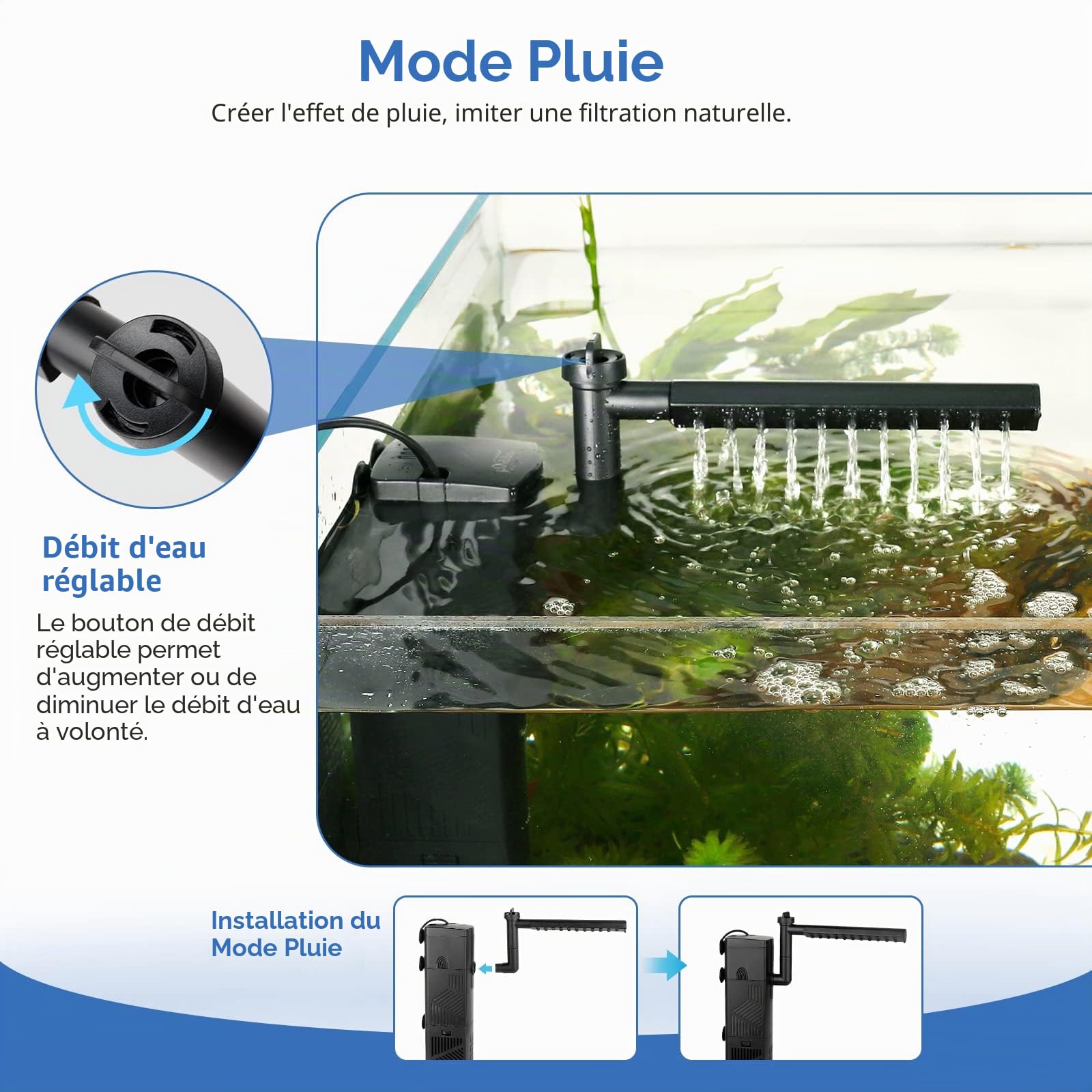 hygger Filtre Interieur Aquarium,600L/H Filtre Interieur Débit d'eau Réglable Submersible avec,10W Faible Débit d'eau Filtre d'aquarium pour Aquarium Jusqu'à Tortue, Postuler à 60-120L