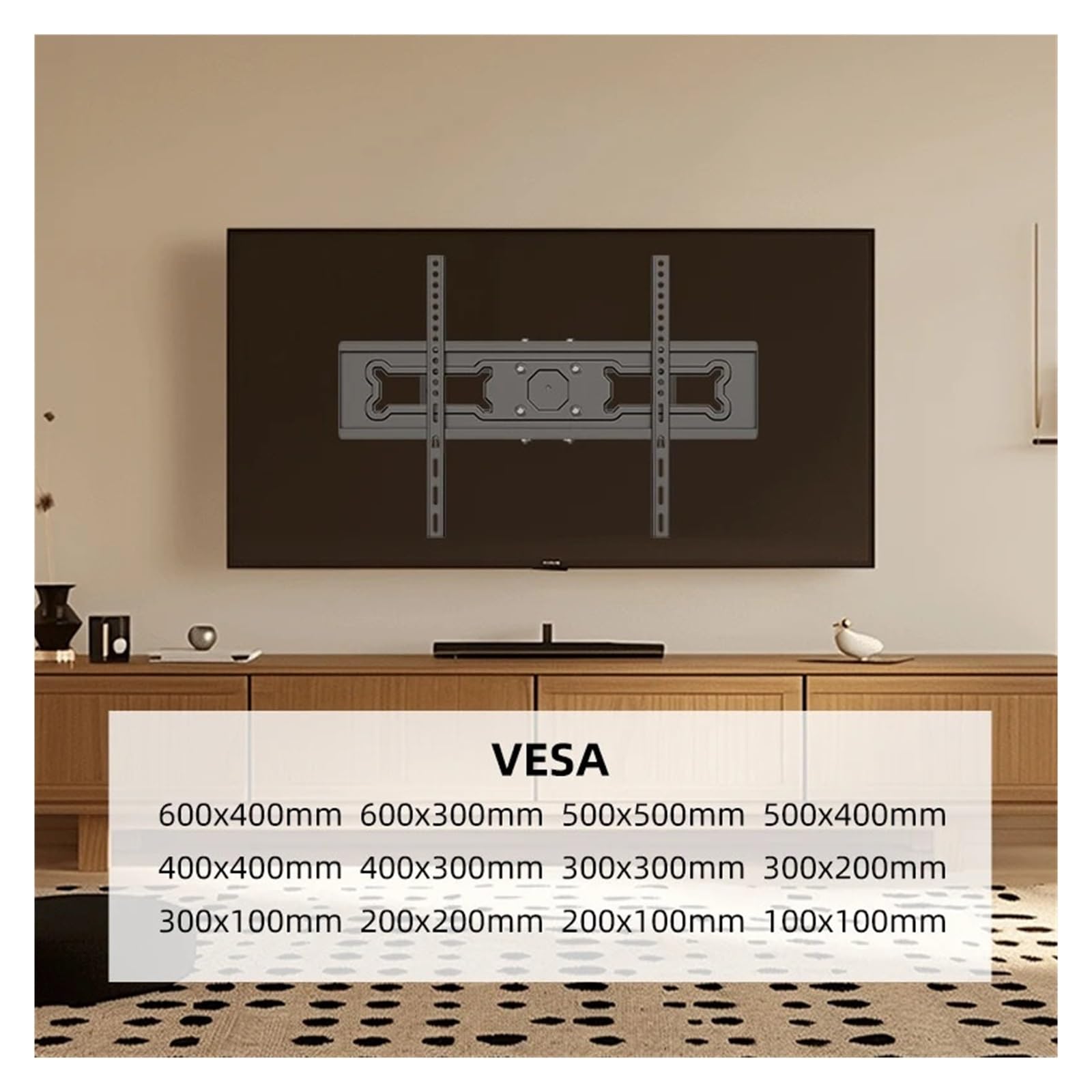 Staffa da parete for TV Full Motion da 32-70 pollici, 35 kg | Braccio estensibile girevole, VESA 600x400mm, montaggio a parete domestica