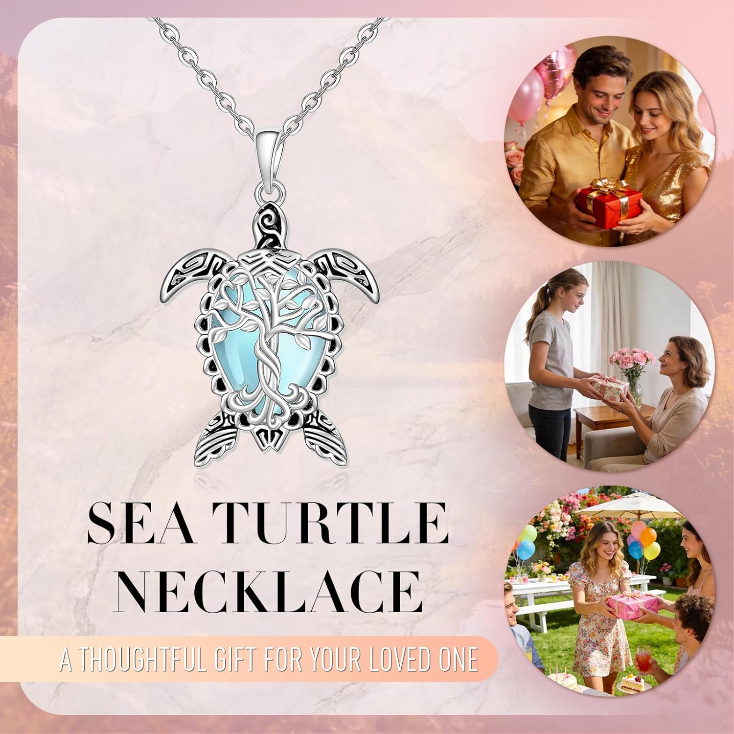 Fenthring Sea Turtle Necklace for Women Moonstone Tree of Life Necklace Sterling Silver Sea Turtle Necklaces Turtles Pendant Mothers Day Gifts - Image 4