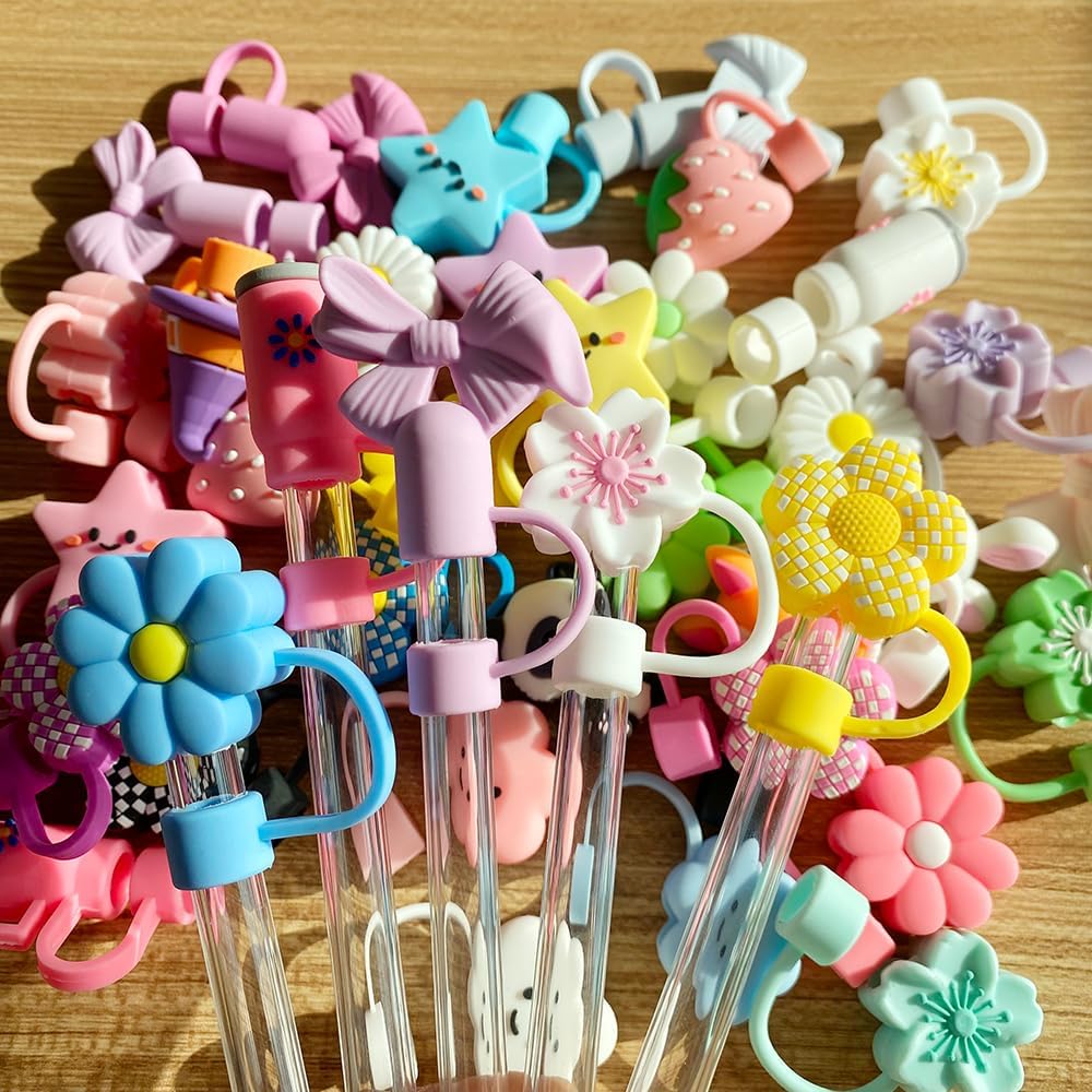 10,20,30,50Pcs Different Random Straw Covers Toppers,Reusable for Tumblers,10 mm Tumbler Cup Accessories - Image 2