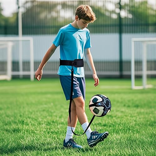 Miniatura 5 de Equipo de entrenamiento de fútbol, entrenador en solitario, cinturón de cintura ajustable, cuerda elástica, ayuda a la práctica de suela de tiro