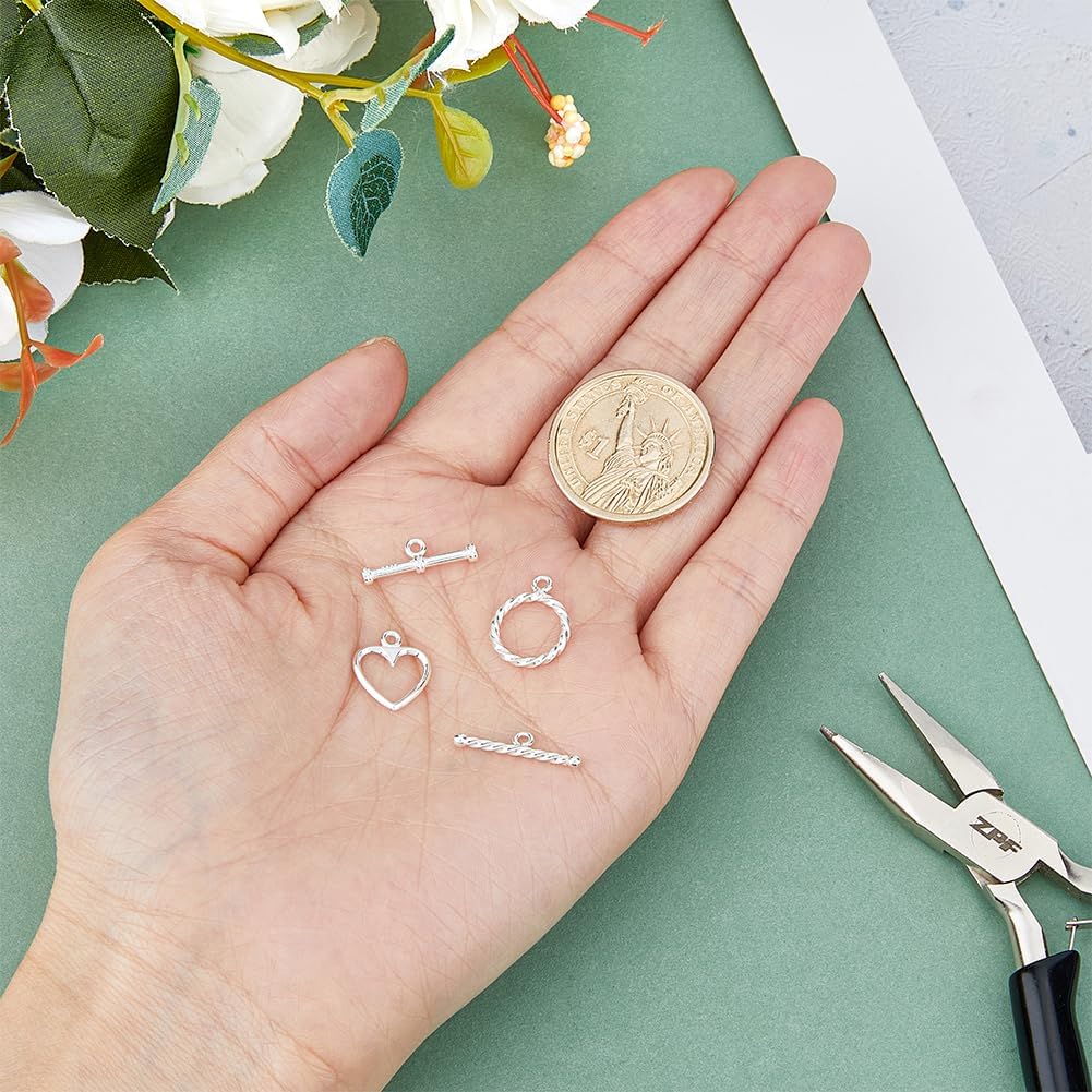 DICOSMETIC 2 Styles Sterling Silver Toggle Clasps Round and Heart Toggle Rings with 925 Stamped T-Ba Closure Connector Bracelet Clasp for Jewelry Making, 2 Sets - Image 3