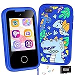 Kids Phone Birthday Gifts Toy for 3 4 5 6 7 8 9 10 Year Old Girls Boy,Toddler Kid Smart Phone with Dinosaur Silicone Cover Educational Games,Music Player,Toys for Girls Boys Age 3-8(Blue)