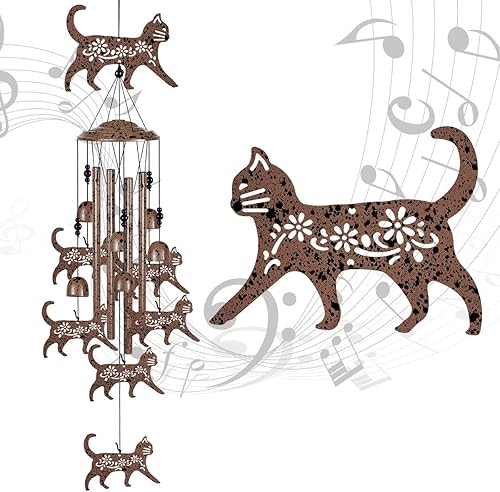 Campanillas de viento de gatos para jardín, hogar, balcón, patio, decoración al aire libre, campana de viento de gato, campanillas de viento