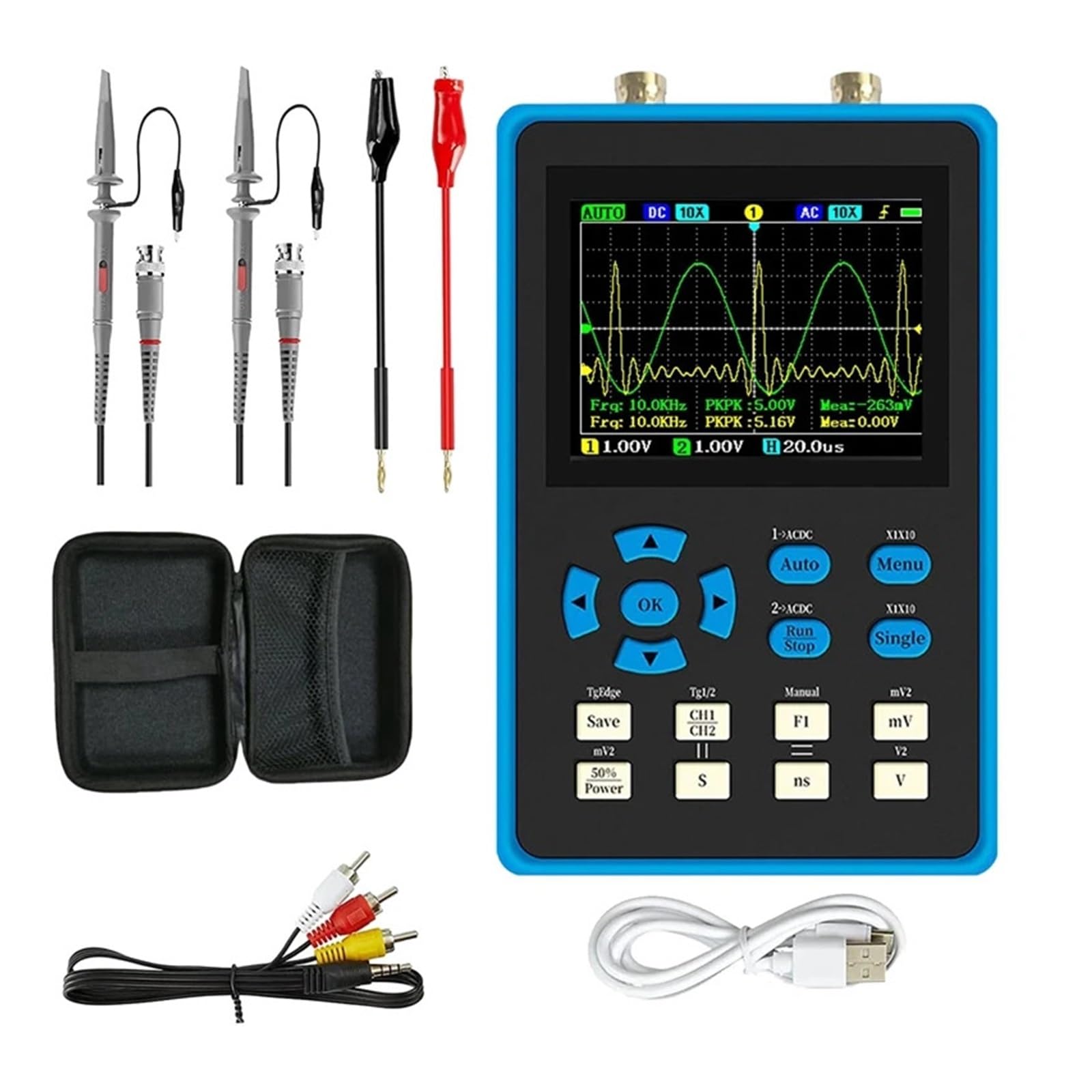 Osciloscopio DSO2512G: digital 2 en 1 y generador de señales DDS, ancho banda 120 MHz/z frecuencia muestreo 500 Msa/s