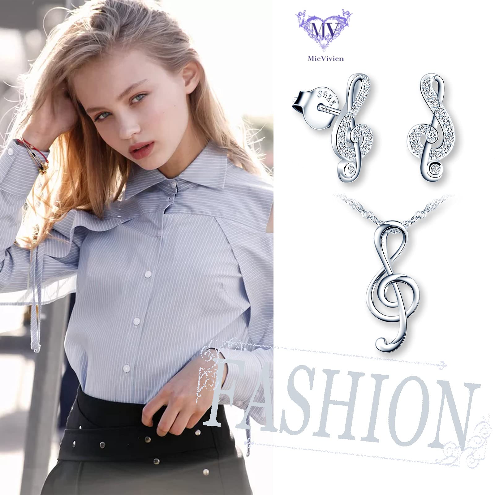 Nota Musical Juegos de Joyas para Mujer Plata de Ley 925 Clave de Sol Collar Pendientes Conjuntos para Madre Mamá Abuela Hija Niña Esposa Novia