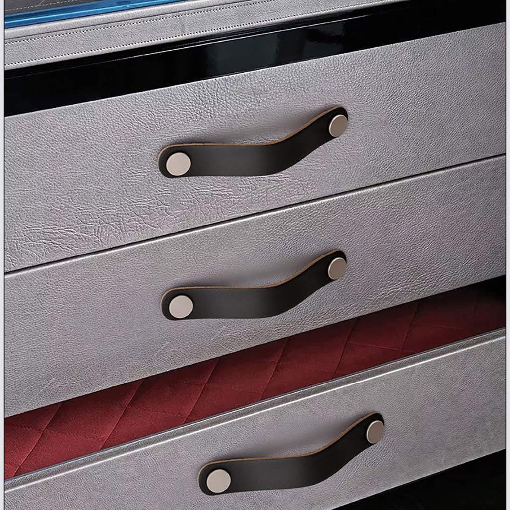 8 Pack 200mm Lengthened Soft Genuine Leather Drawer Pulls Handle,Wardrobe Cabinets Kitchen Closet Knobs Door Pulls Handles knobs with Screws,Home Decoration, Handmade (8 Pack, 7.9" - Black)