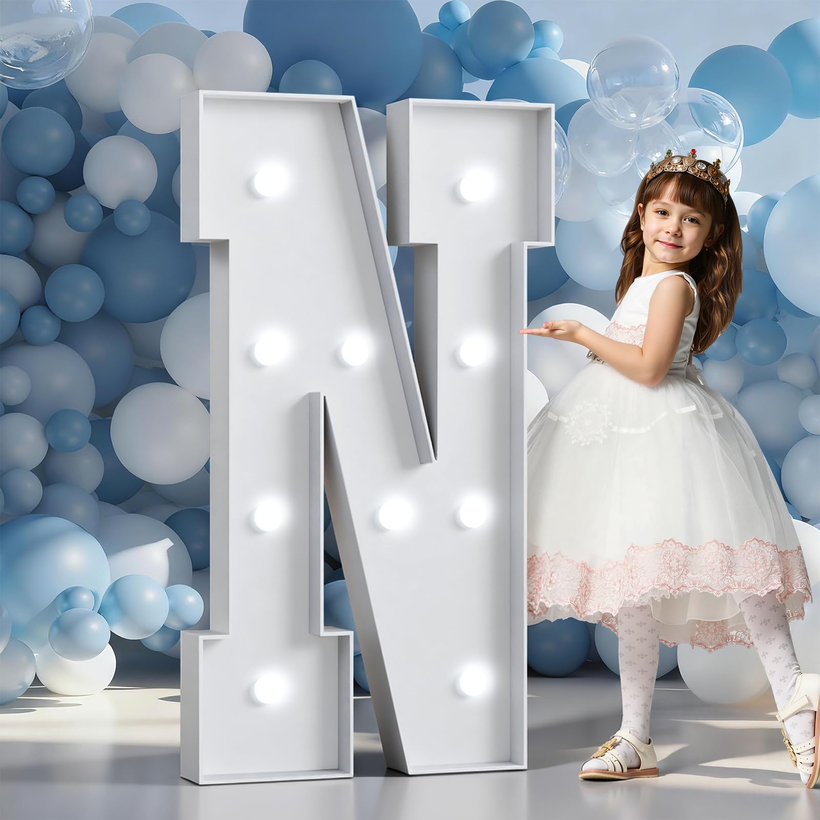 imprsv Marquee Letter N, White Foam Board, 13.37x5.1in, Cool White LED Light, Decorative Signage for Indoor &amp; Outdoor Birthday, Wedding Decorations