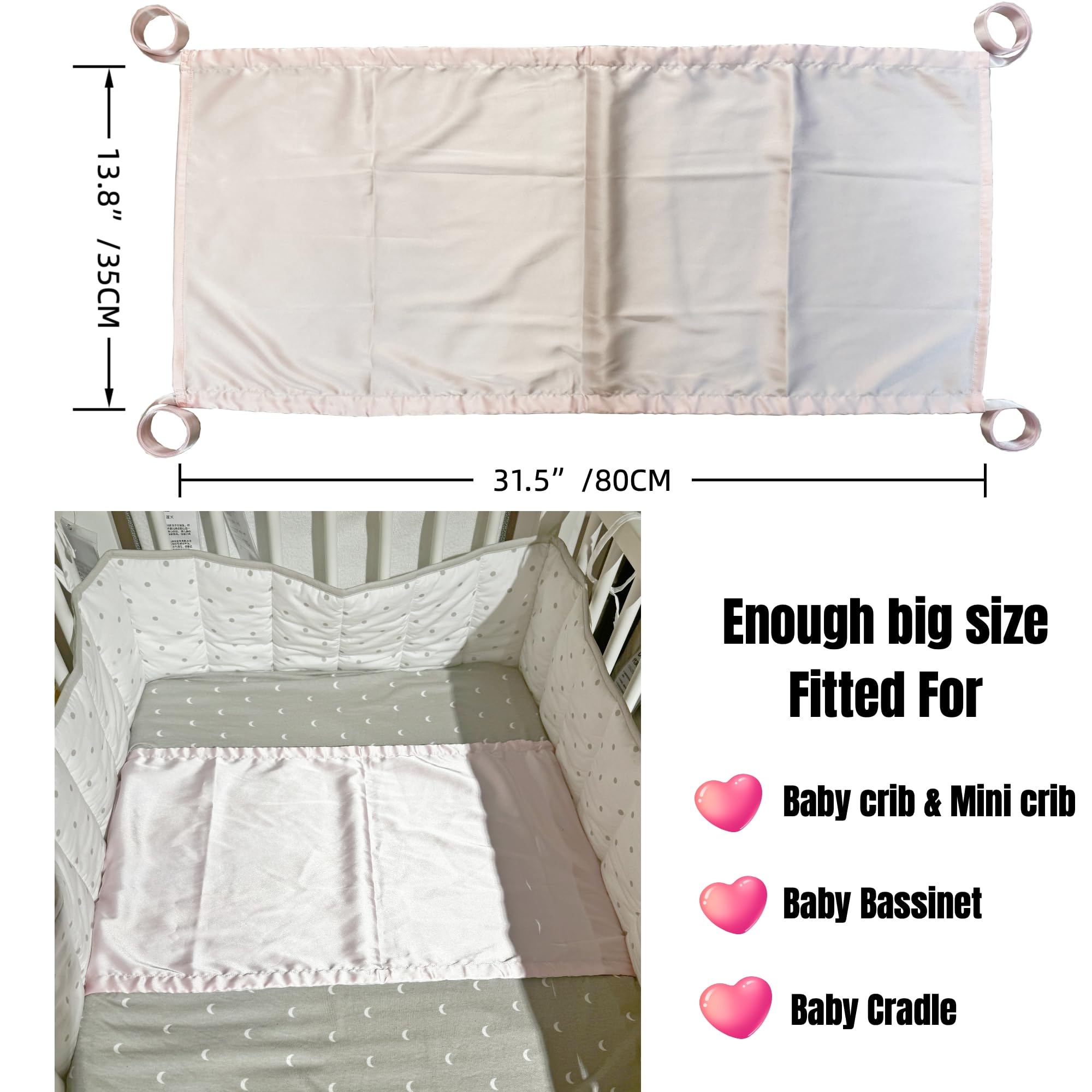 AKISS Satin Crib Sheet Pillow Cover Silk Bassinet Cradle Slip Reversible Use for Baby Girls Boys (Prism Pink & Light Grey)