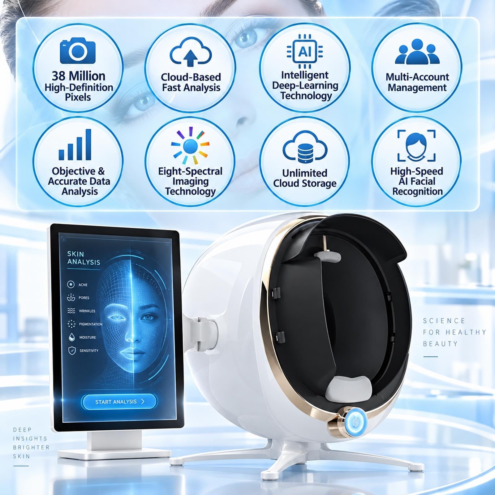Profi 3D Hautanalysegerät KI Intelligenter Gesichtsanalysator Detektor