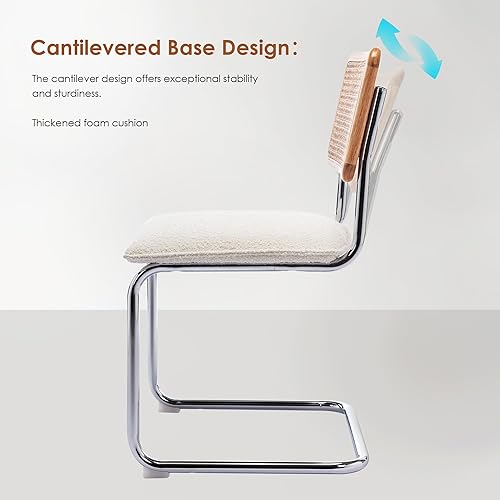 Miniatura 7 de ONEVOG Juego de 2 sillas de comedor tapizadas Boucle, sillas de caña con marco de madera de goma resistente, cómodas sillas de cocina con respaldo