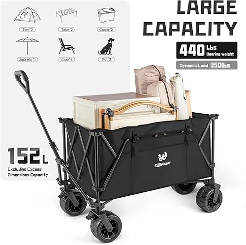 Miniatura 6 de Whitsunday Carro plegable resistente, carrito de playa plegable de 440 libras, rueda todo terreno y parque de camping utilitario extra grande con
