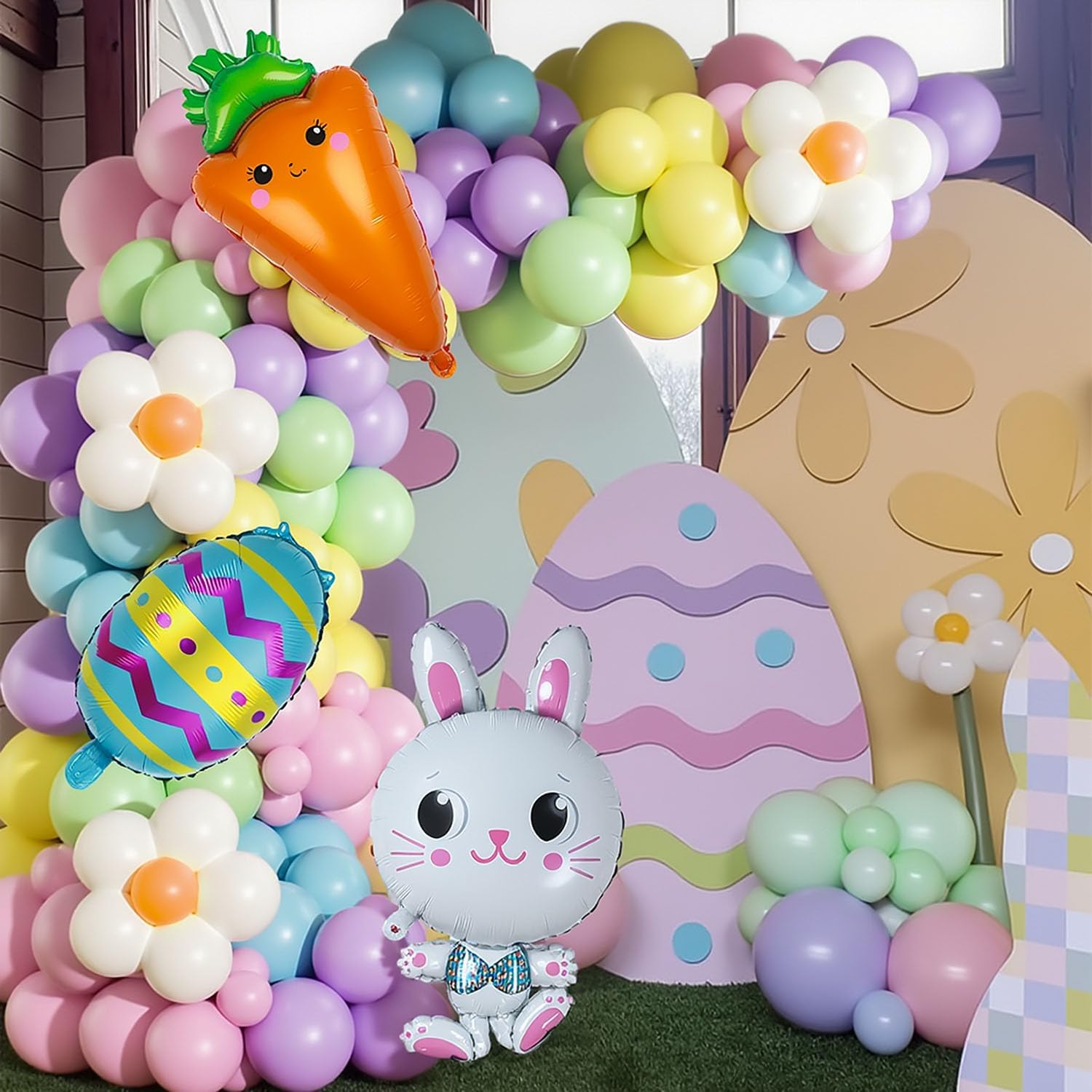 146Pcs Easter Balloon Arch Garland Kit, Pastel Balloons with Carrot Bunny Foil Balloons for Bunny Party Decorations Easter-Themed Baby Shower Birthday Party Supplies