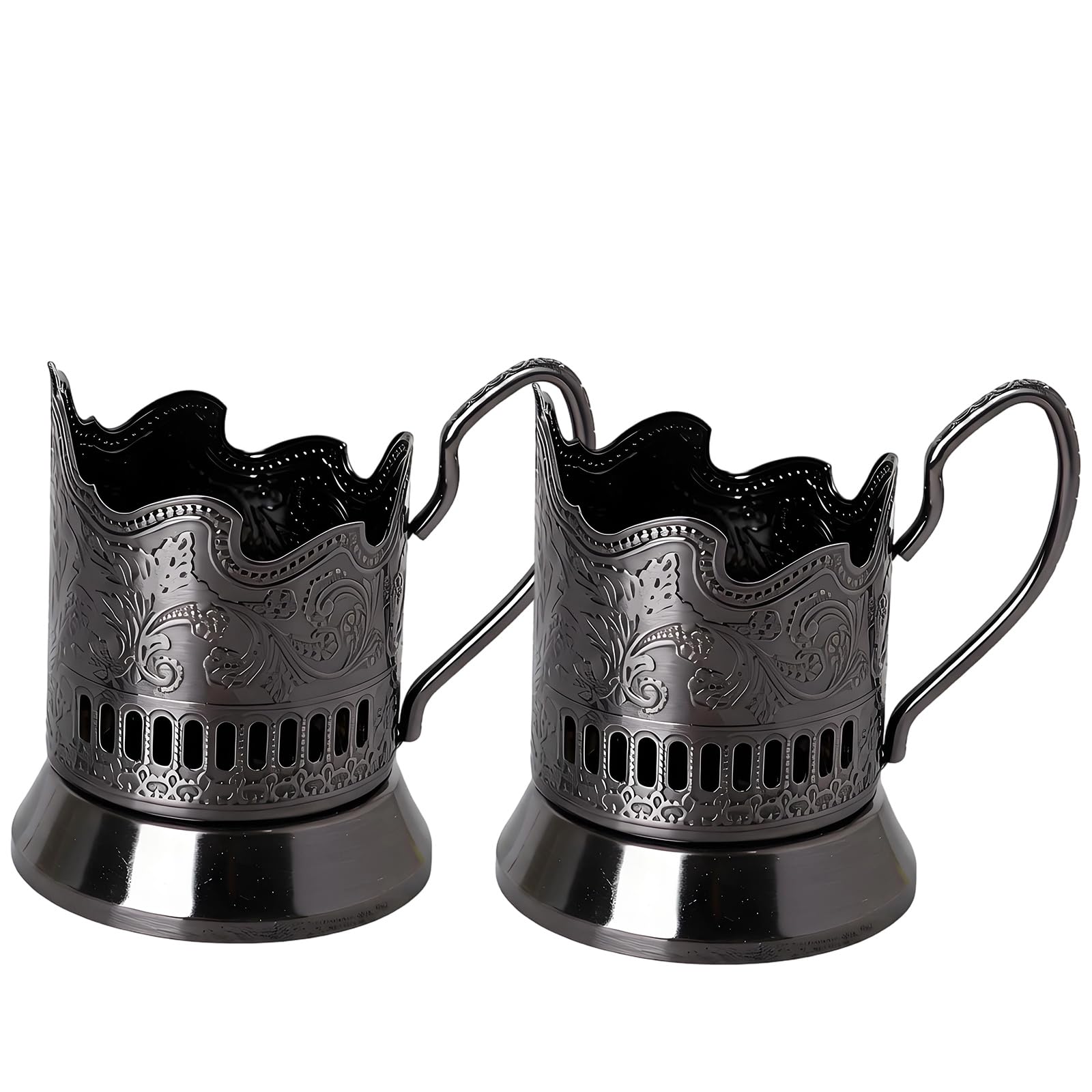 JSGHGDF Ornate Iron Stand for Glasses and Mugs Featuring Russian Podstakannik Pattern with Handle Russian Drink Stand