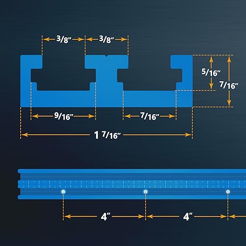 Miniatura 3 de POWERTEC 71665 - Pista universal en T de perfil de doble corte de 36 pulgadas con agujeros de montaje preperforados, escala central grabada con