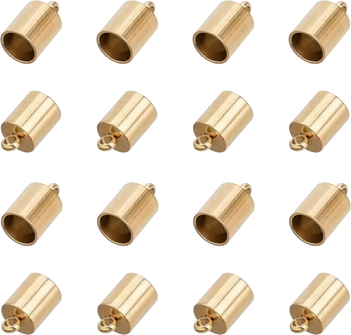 UNICRAFTALE 30pcs Golden Barrel End Caps 5mm Inner Diameter Stainless Steel Cord Ends Small End Caps Terminators Cord Finding for Leather Cord Bracelets Jewelry Making