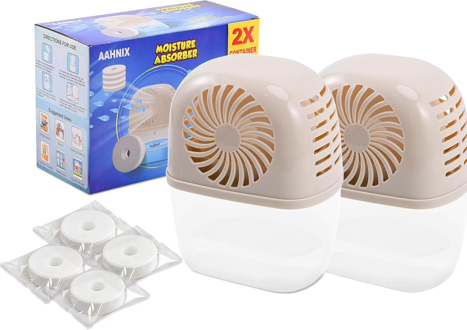 Pack of 2 Dehumidifiers Devices with 4 Pack Moisture Absorber Refills Tablets, 15.9oz- 7"H × 5.5"W Mini Dehumidifier,Bathroom Moisture Absorber – Prevents Excess Moisture And Fragrance Free