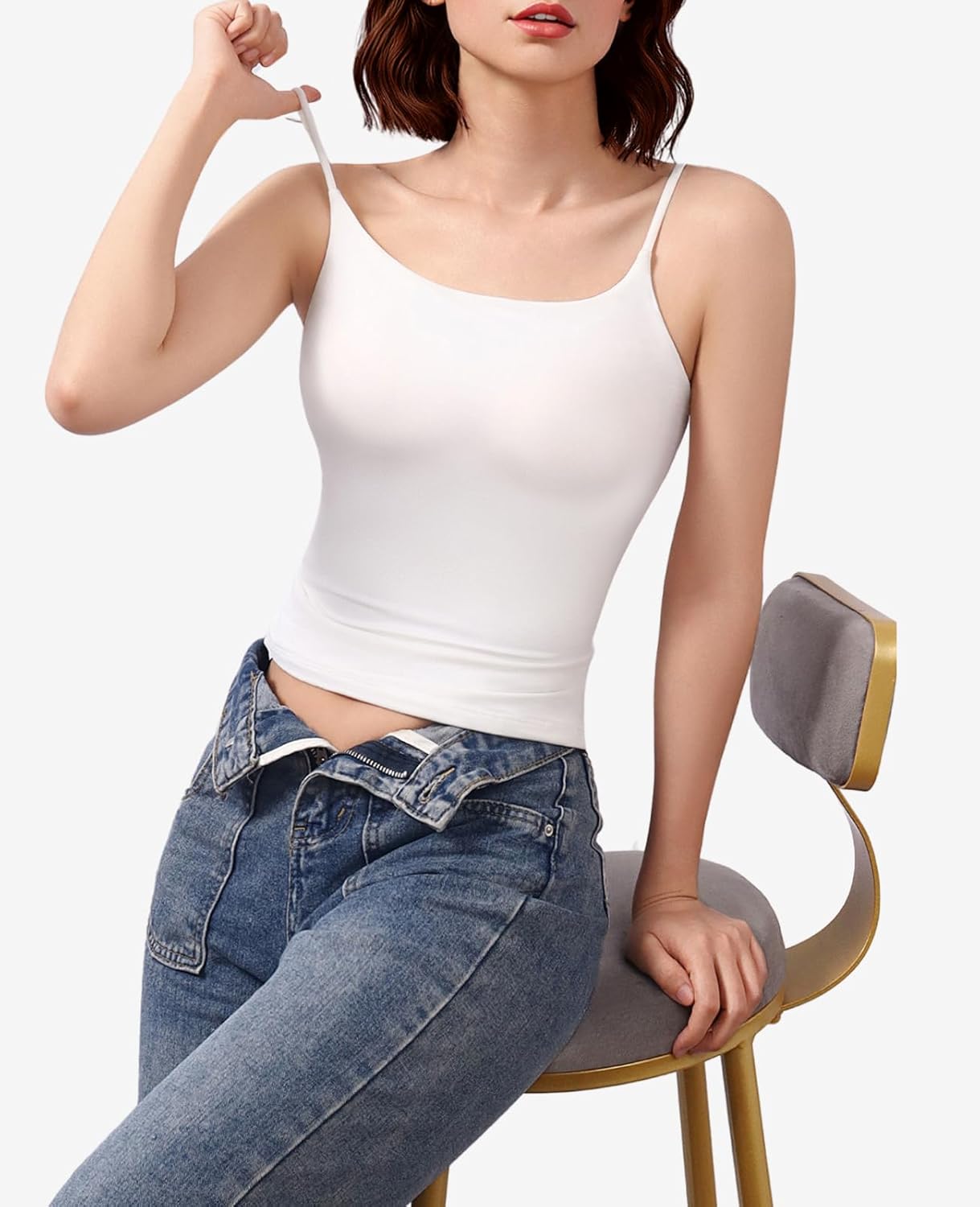 Women's Square Neck Seamless Tank Top with Built in Bras Sleeveless Cropped Tops - Image 4