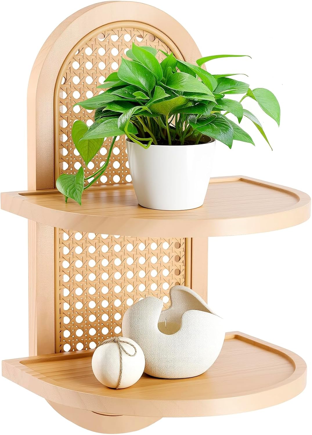 Boho Wall Decor Floating Shelf, Mid Century Modern Decor Wood Shelves, Boho Wall Art 2-Tier Plant Shelf for Bedroom Bathroom Living Room Home Office