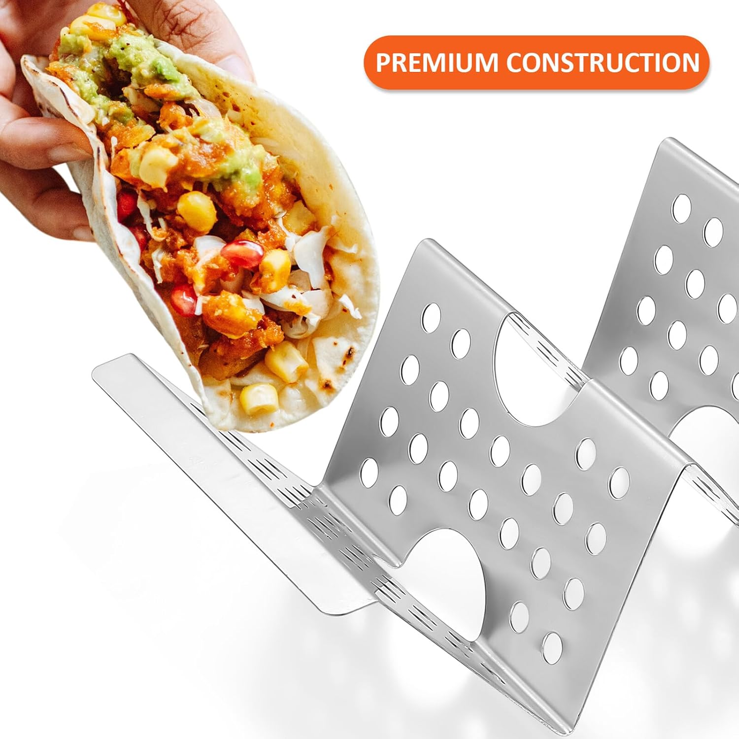 8 Pcs Stainless Steel Taco Holders Taco Racks for Oven Use Decorative with Heat-resistant for Burritos Tortillas Pancakes Upright Food Rack for Parties and Household