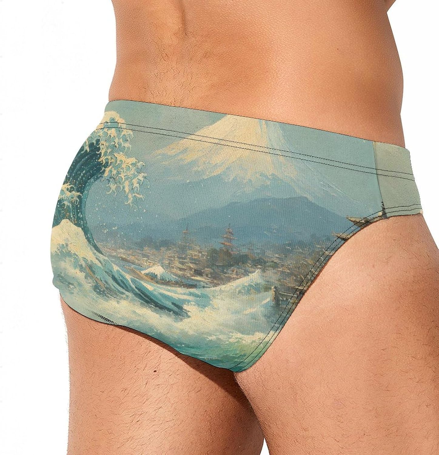 Vintage Japanese Wave Mount Architecture Men's Swimwear Bikini Swimming Briefs Stretchy Swimsuits Board Surf Shorts Trunks