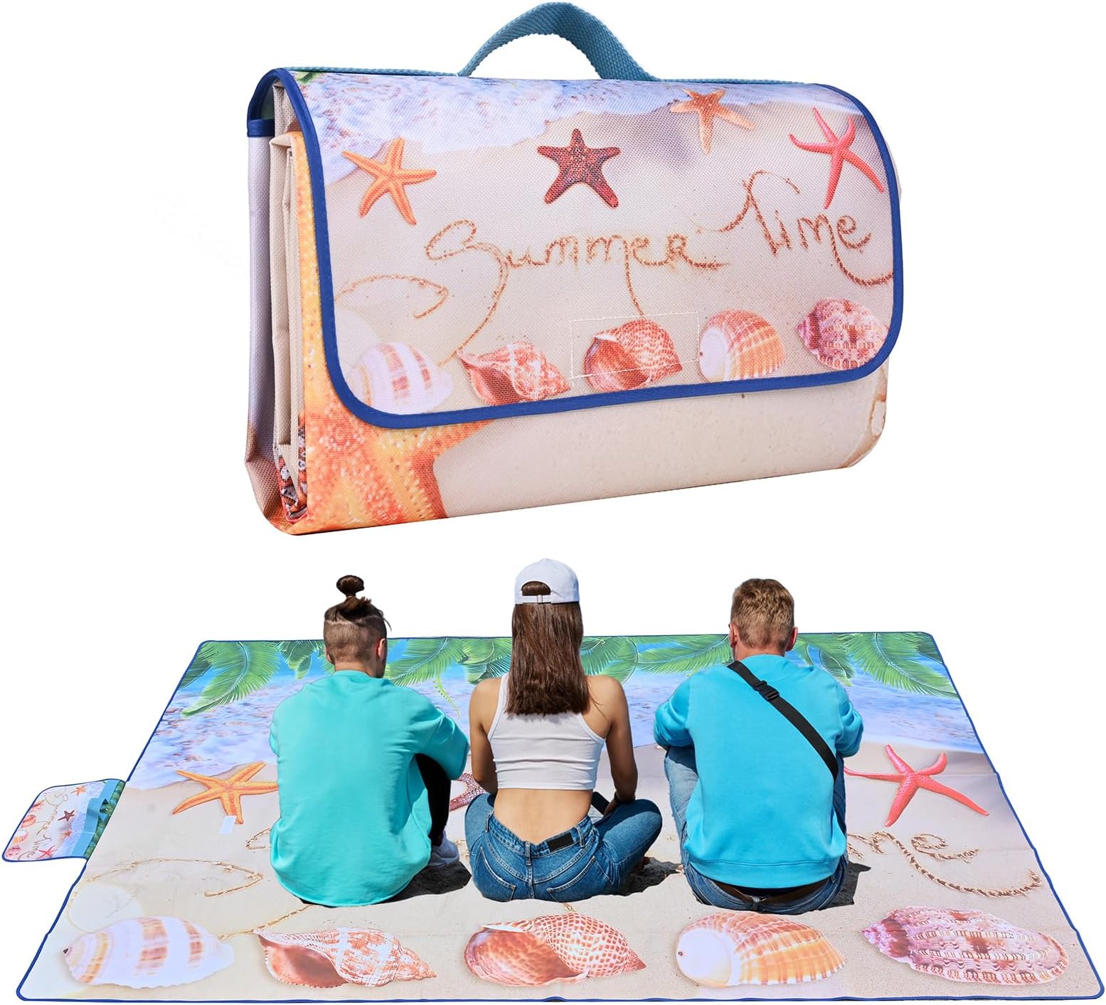 Picnic Blanket, Foldable Waterproof Sand Mat, 59" x 79" Extra Large Picnic Blanket,Outdoor Mat Beach Blanket for Camping Hiking Travel Family Concerts