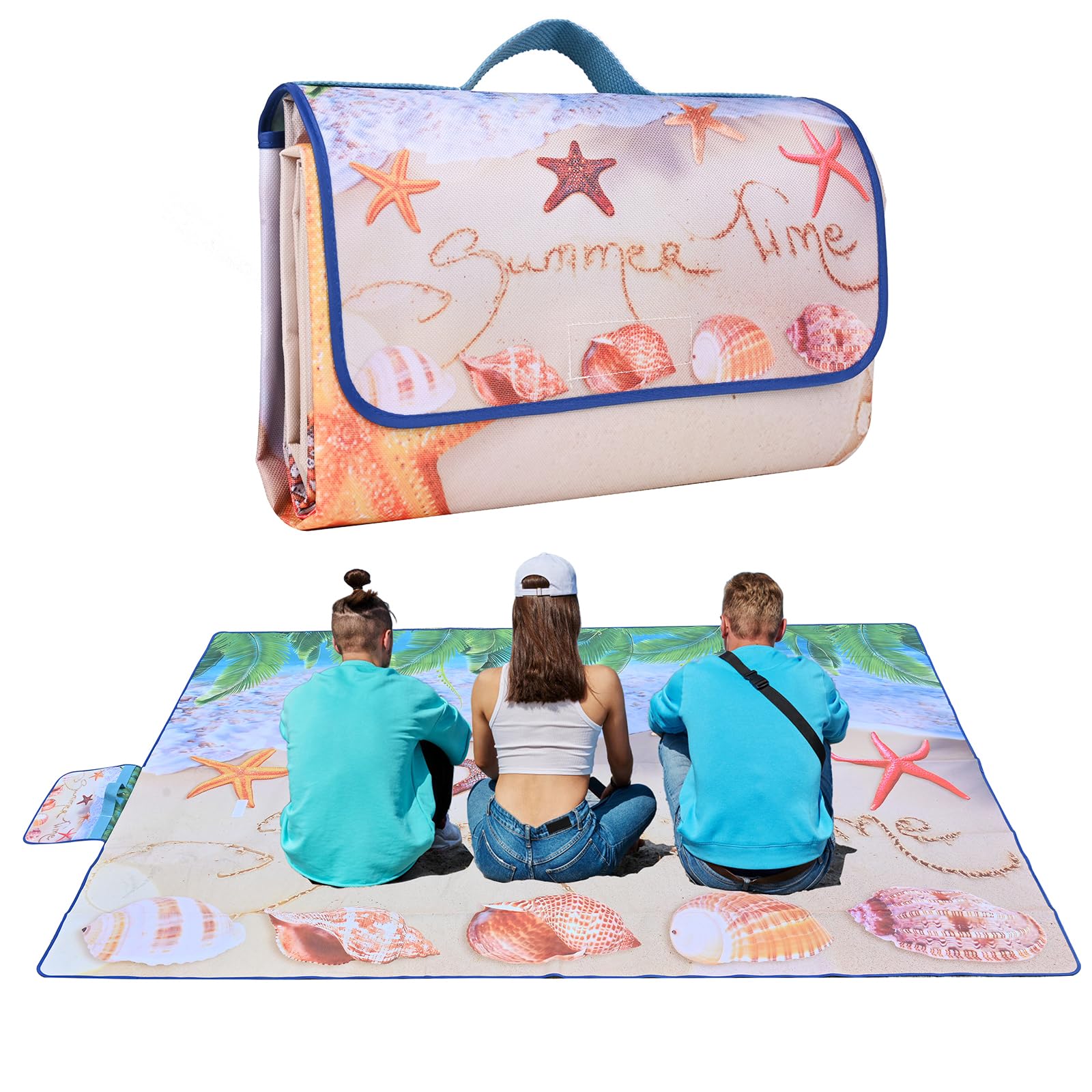 Picnic Blanket, Foldable Waterproof Sand Mat, 59" x 79" Extra Large Picnic Blanket,Outdoor Mat Beach Blanket for Camping Hiking Travel Family Concerts
