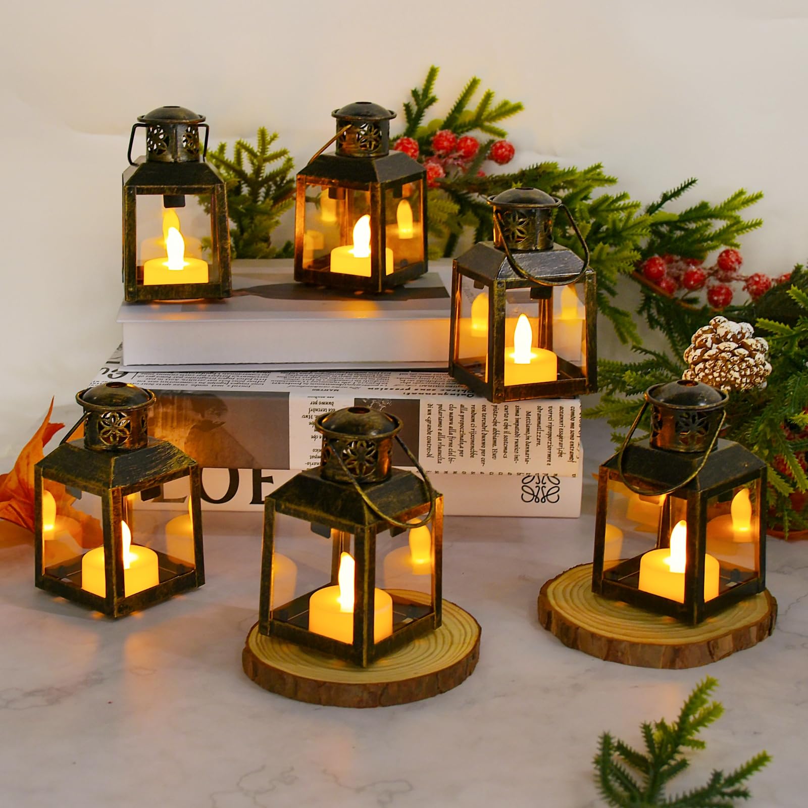 Farol de vela dorado LED de mesa para decoración y eventos Pack de 6 8