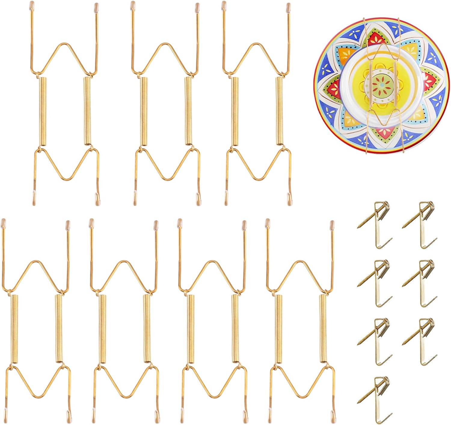 7 Pieces Plate Hangers for The Wall Suitable for 6-8 Inch Decorative Plate adjustable and stretchable,with Metal Hooks for Wall Displaying Plates Decorative & Arts(Gold)